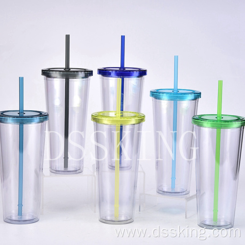 24OZ plastic straw cup Creative transparent cold drink cup with lid